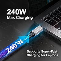 Vista 2 de Cable USB4 de 240 W de 6.6 pies [certificado USB-IF], carga PD, soporta sincronización de datos de 40 Gbps y 8K/5K @60 HZ, compatible