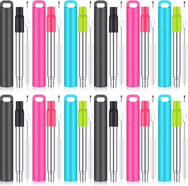 Gejoy 12 Pack Metal Reusable Straw Travel with Case Portable Drinking St...