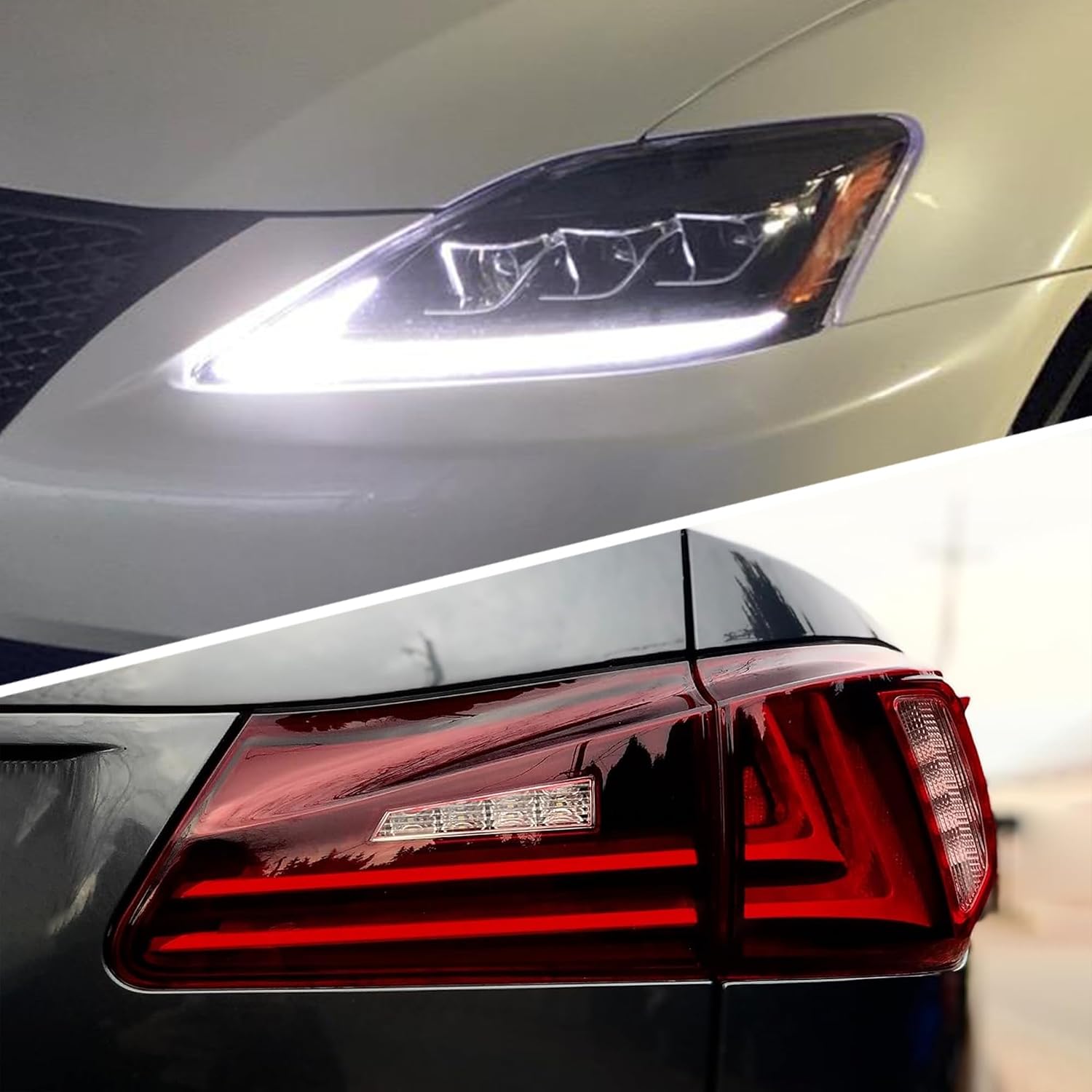 VLAND Led Headlights and Tail Lights Compatible with Lexus IS250 IS350 IS220d 2006-2012, ISF 2008-2014 (NOT Fit IS250C/ IS350C) Amber Headlamps+ Red Rear Lamp Assembly