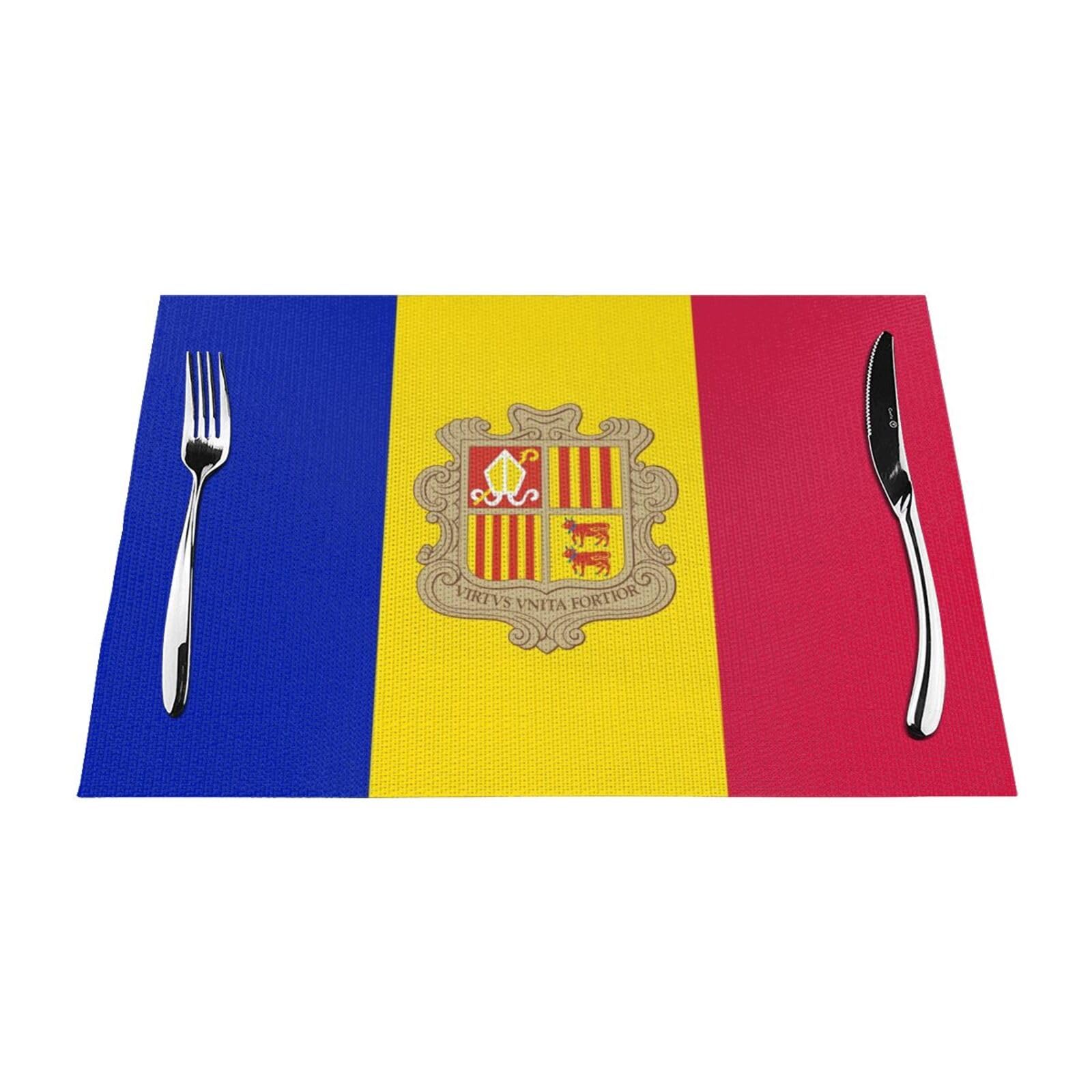 Juego De 10 Manteles Individuales De PVC Lavables Resistentes Al Calor Y Antideslizantes con Estampado De La Bandera De Andorra para Cocina Comedor Y Restaurante (45X30Cm)