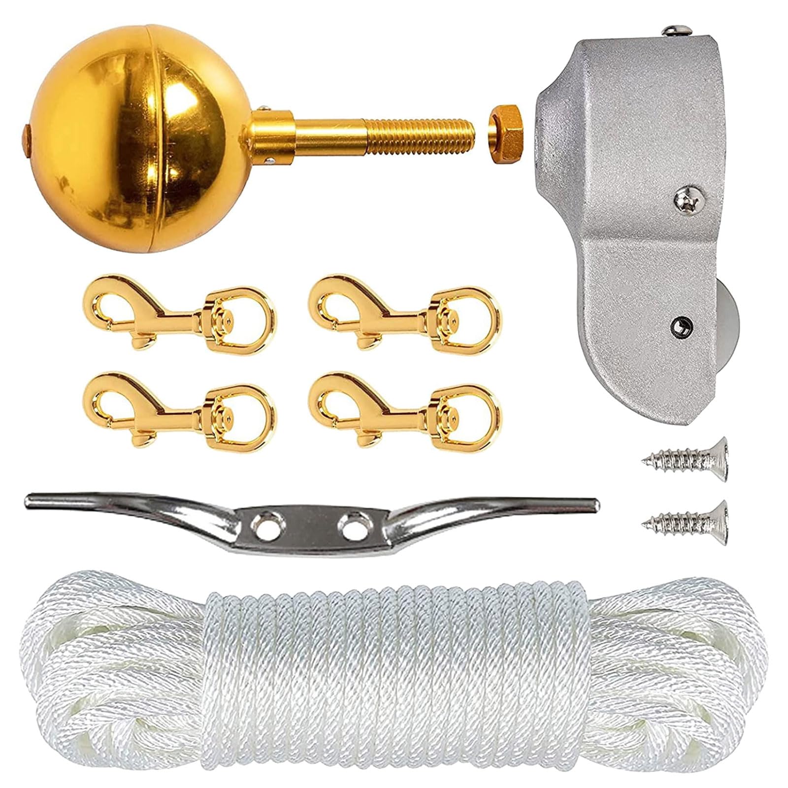Buxuaaaa Aluminum Flagpole Hardware Set Includes 3Inch Golden Ball Nut and 2Inch Nylon Pulley for Garden Flagpoles Weather Resistant Garden Flagpole Component