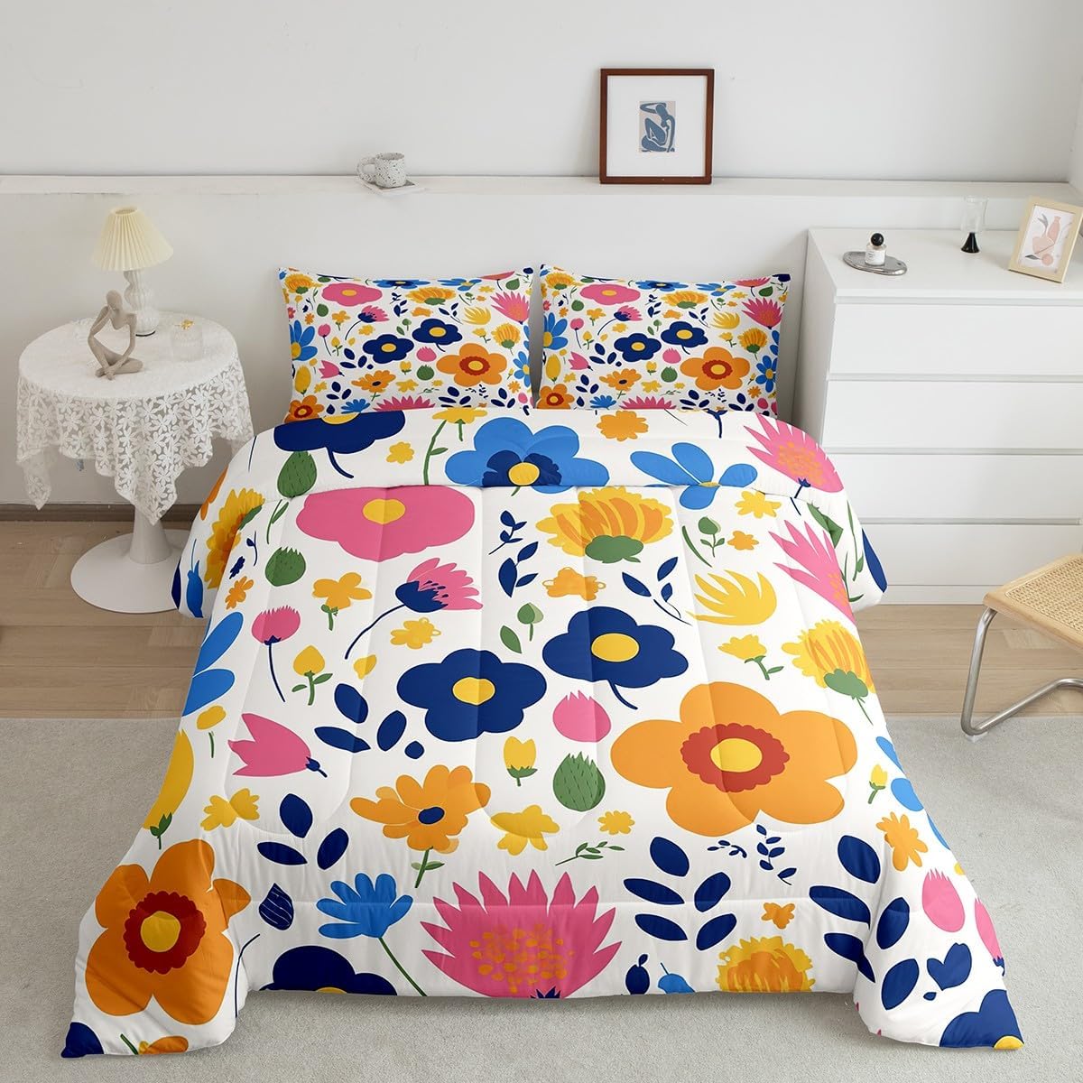 Manfei Weed Comforter Set Starry Galaxy Nebula Bedding Set Tropical Leaves Plant Bedding Home Decor Blue Purple Comforter Queen Size 3 Pieces Quilted Duvet Set with 2 Pillowcase