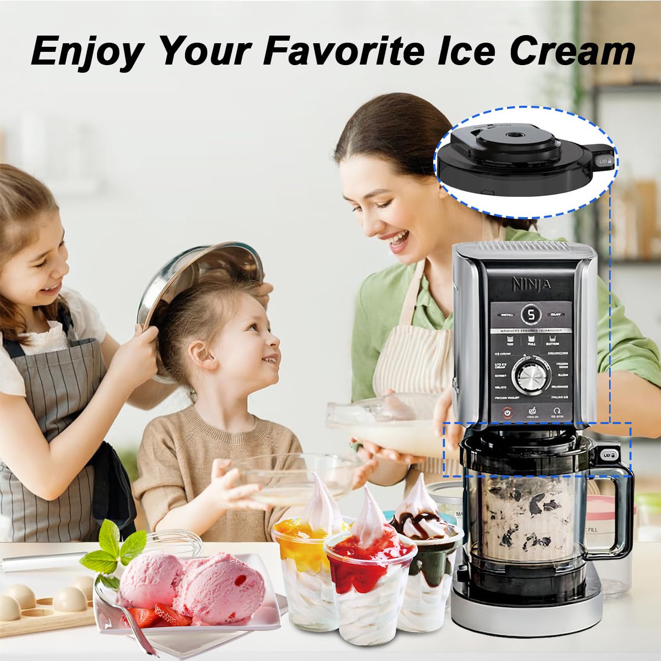 Coperchio Esterno per Ninja CREAMi Gelatiera Deluxe NC501EU, Coperchio per Ciotola per Gelatiera per Ninja Creamy Deluxe NC501EU NC500 NC500C NC501, Coperchio per Ciotola Esterna (Senza Pagaia)