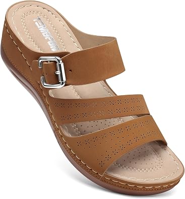 TEMOFON Wedge Sandals for Women Comfortable Slip On Dressy Sandals