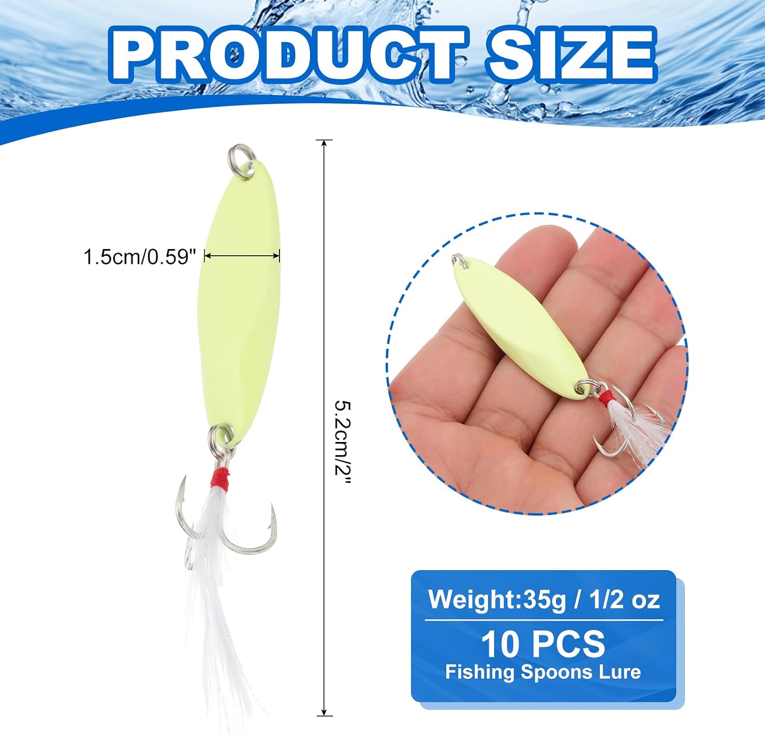 PATIKIL Fishing Spoons, Fishing Lures Casting Spoon Treble Hooks Jigs Hard Metal Spinner Baits for Freshwater Saltwater Salmon