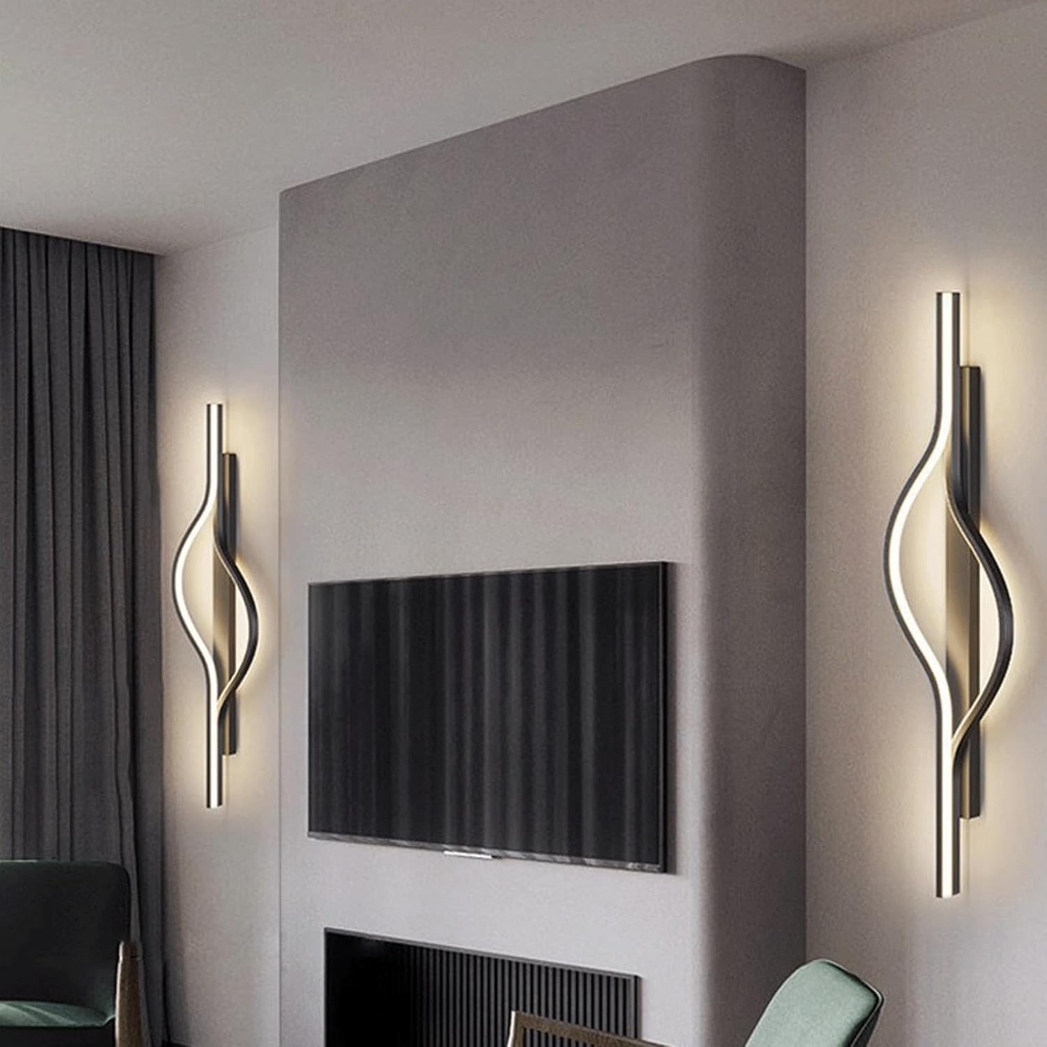 Modern Creative LED Wall Sconce Black Iron Aluminum Silicone Wave Unique Design Single Color Light for Hallway Staircase Bedroom Living Room Restaurant Kitchen Background Wall Hotel(Medium)