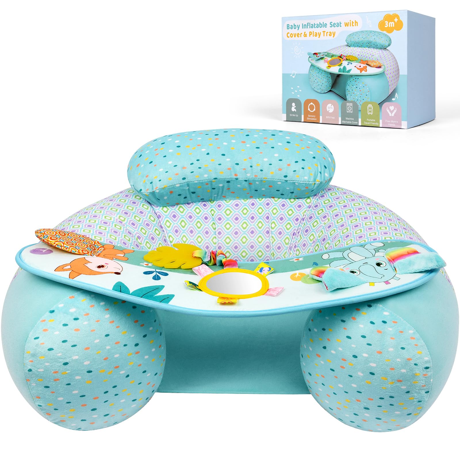 Siège Gonflable pour Bébés,SièGe De Sol Gonflable pour Bébés de 3 Mois et Plus Siège de Canapé pour Bébé Soutien du Dos pour Nourrisson Chaise de Bébé Gonflable,Bleu