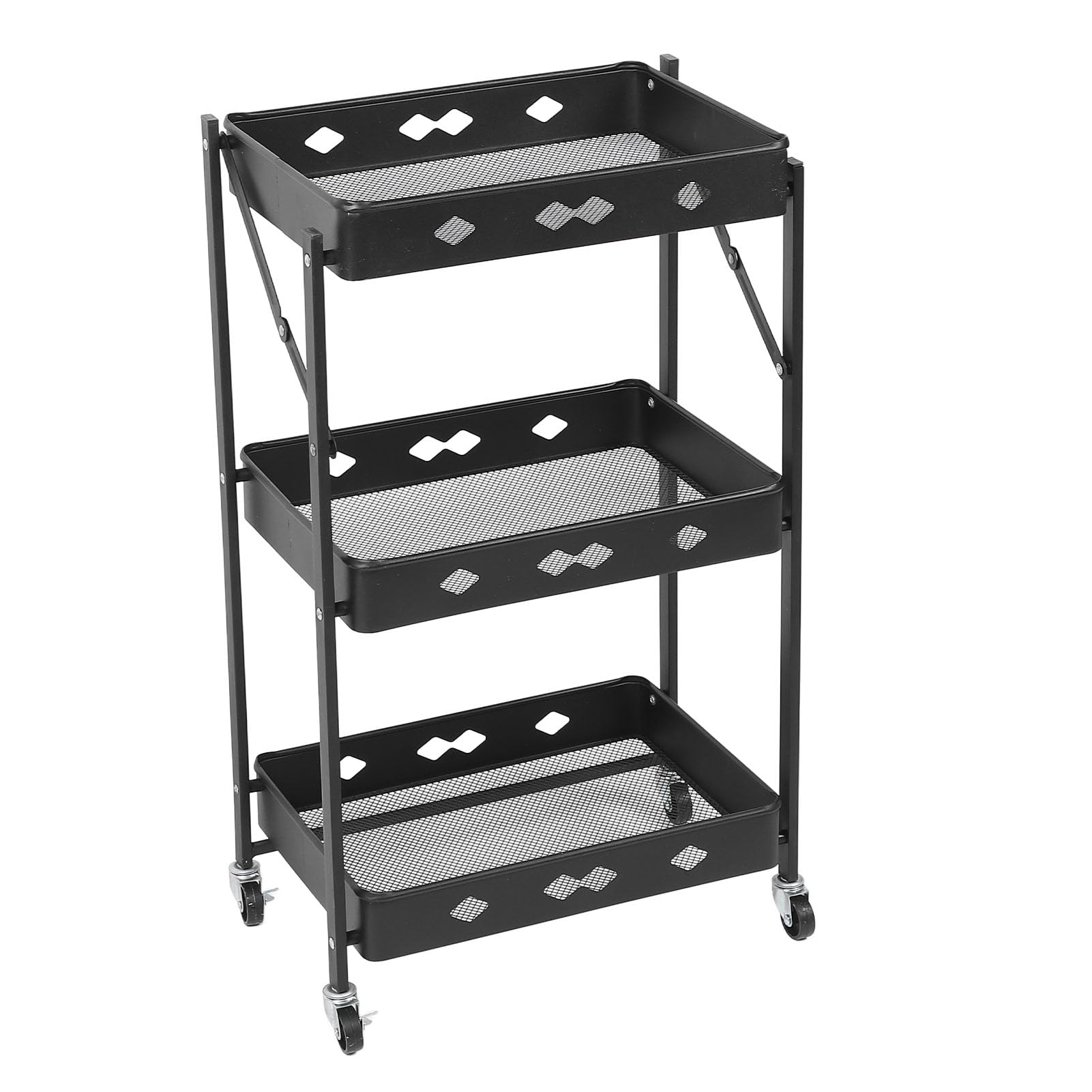 Tnfeeon Carro Rodante de 3 Niveles, Carro de Almacenamiento Móvil de Acero Al Carbono con 4 Estantes Profundos, Organizador de Servicios Públicos Plegable con Ruedas para Cocina, Baño, Lavandería,