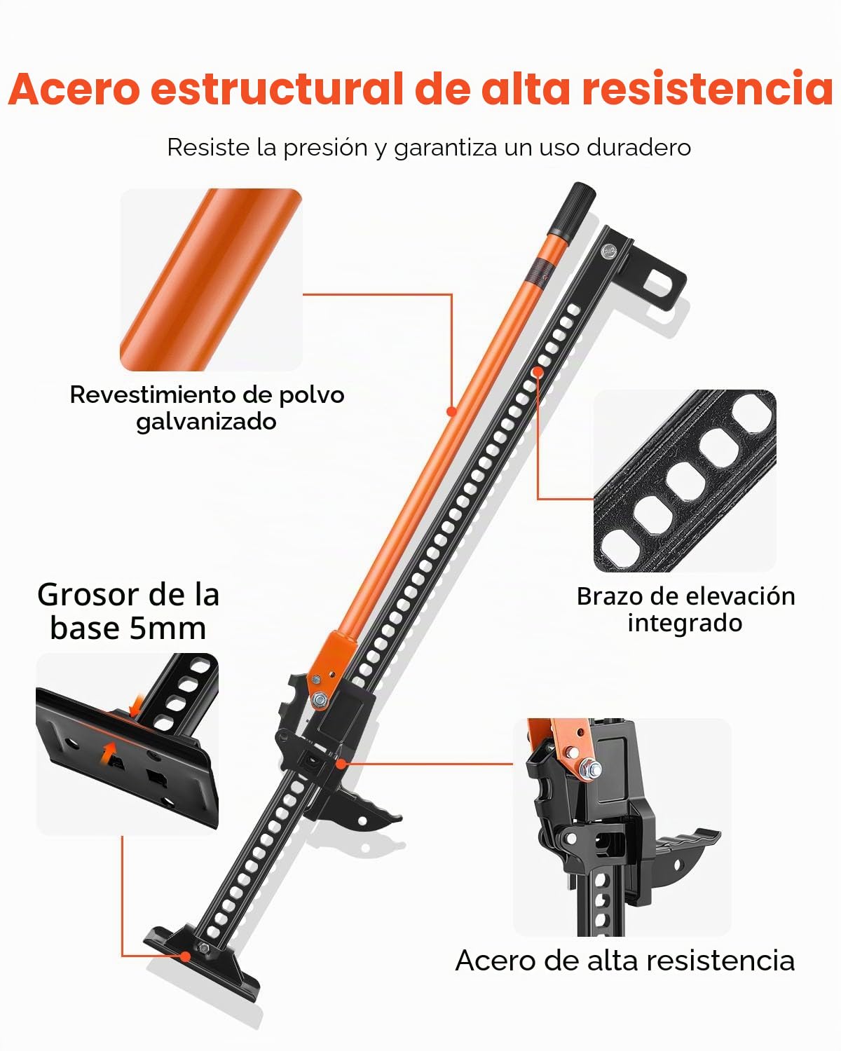 VEVOR Gato Agrícola 122 cm con Elevación Alta y Trinquete Carga Máxima de 3,18 T para Uso Todoterreno de Alta Resistencia con Rango de Elevación de 130,1 a 1079,5 mm para Tractor, Camión, SUV
