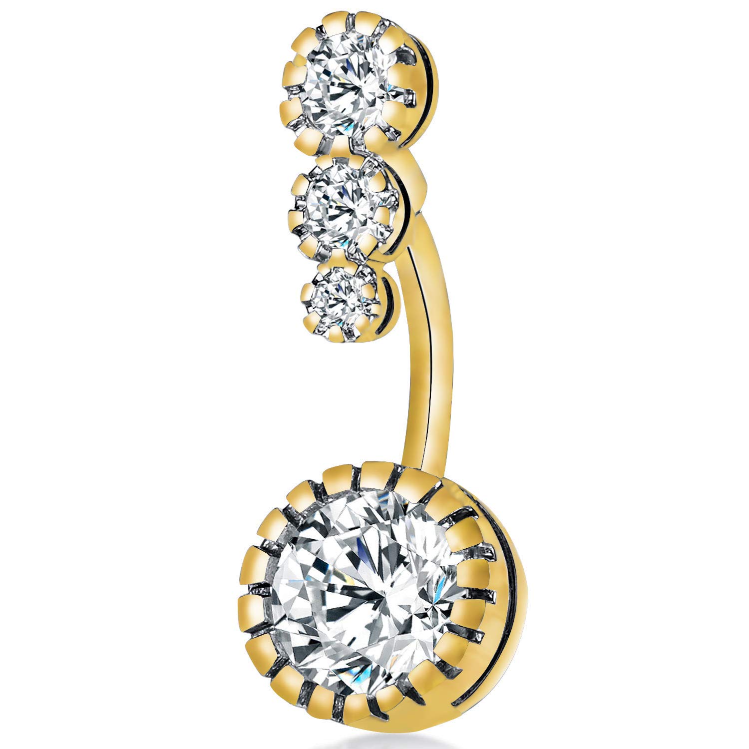 SMCTCREDBarras del Vientre, 1PCS 316L Acero quirúrgico CZ Las Barras del Vientre con cuelgan Zirconia cúbica Curvantes Piercings Joyas para Mujeres