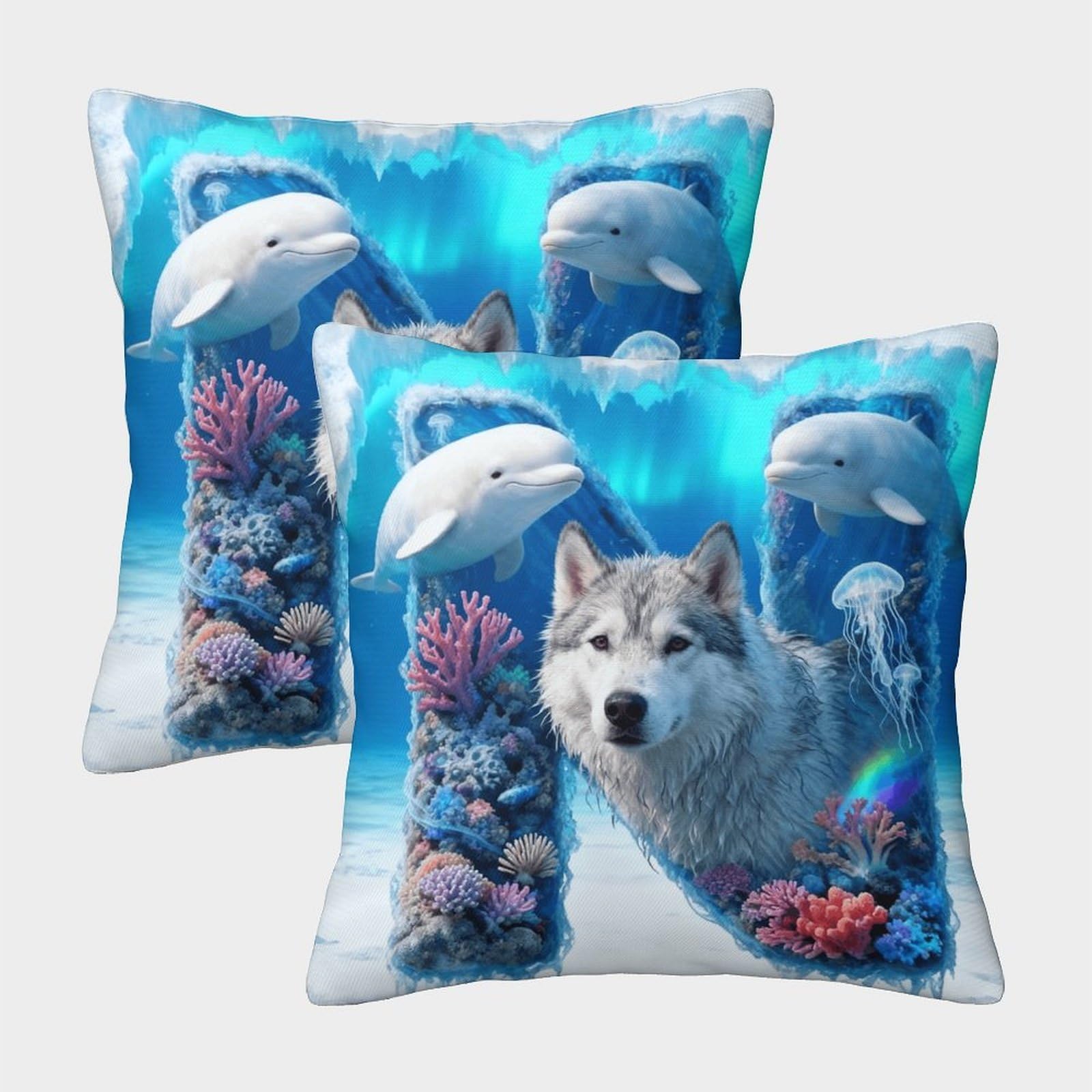 EMYXPAQM Siberian Husky Cushion Cover Set of 2, Premium Polyester Throw Pillow Covers with Hidden Zipper, Premium Decorative Throw Pillow Cases, for Sofa Bedroom 45x45cm