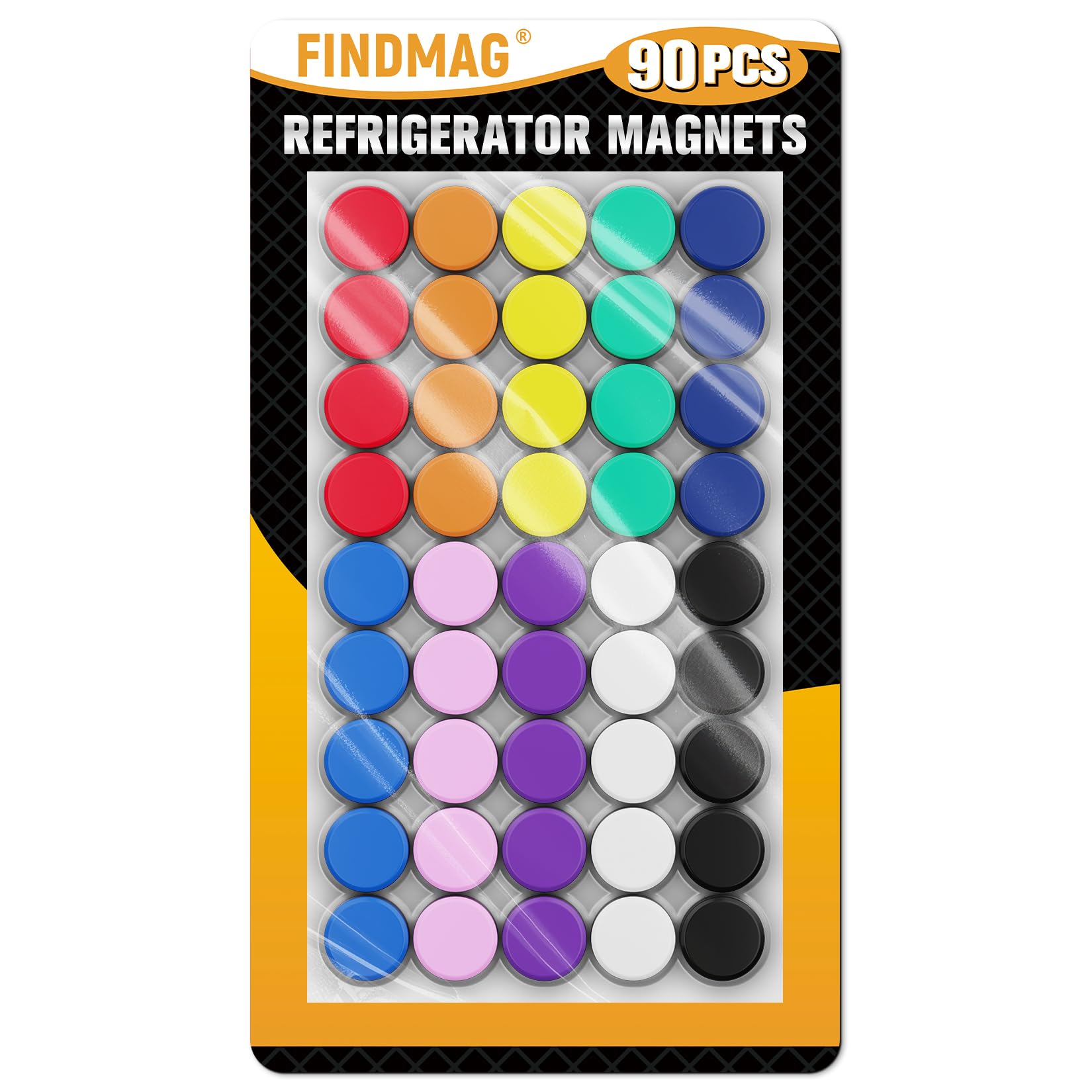 FINDMAG 90 Pack Refrigerator Magnets, Round Fridge Magnets, Small Magnets for Whiteboard, Decorative Magnets, Office Magnets for School, Locker, WhiteBoard (10 Colors)