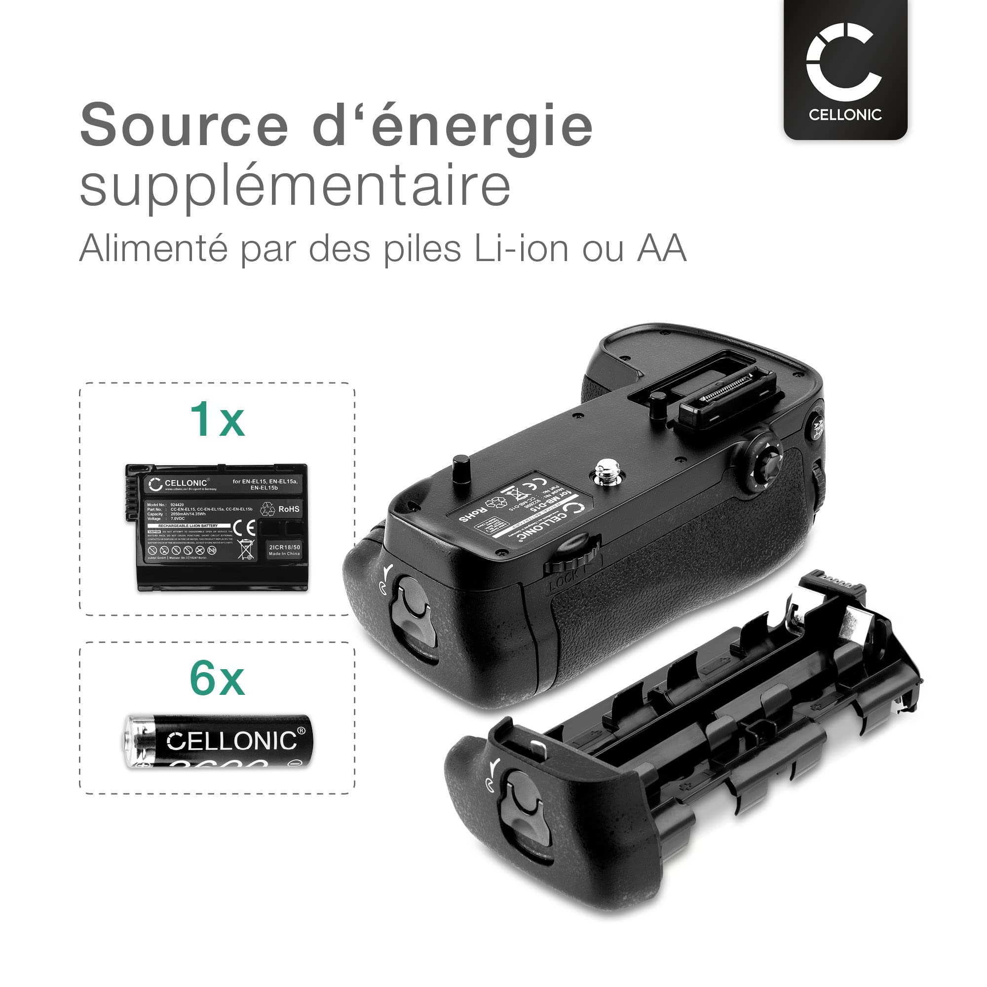 CELLONIC Poignée Batterie Compatible avec Nikon D7200, D7100, MB-D15