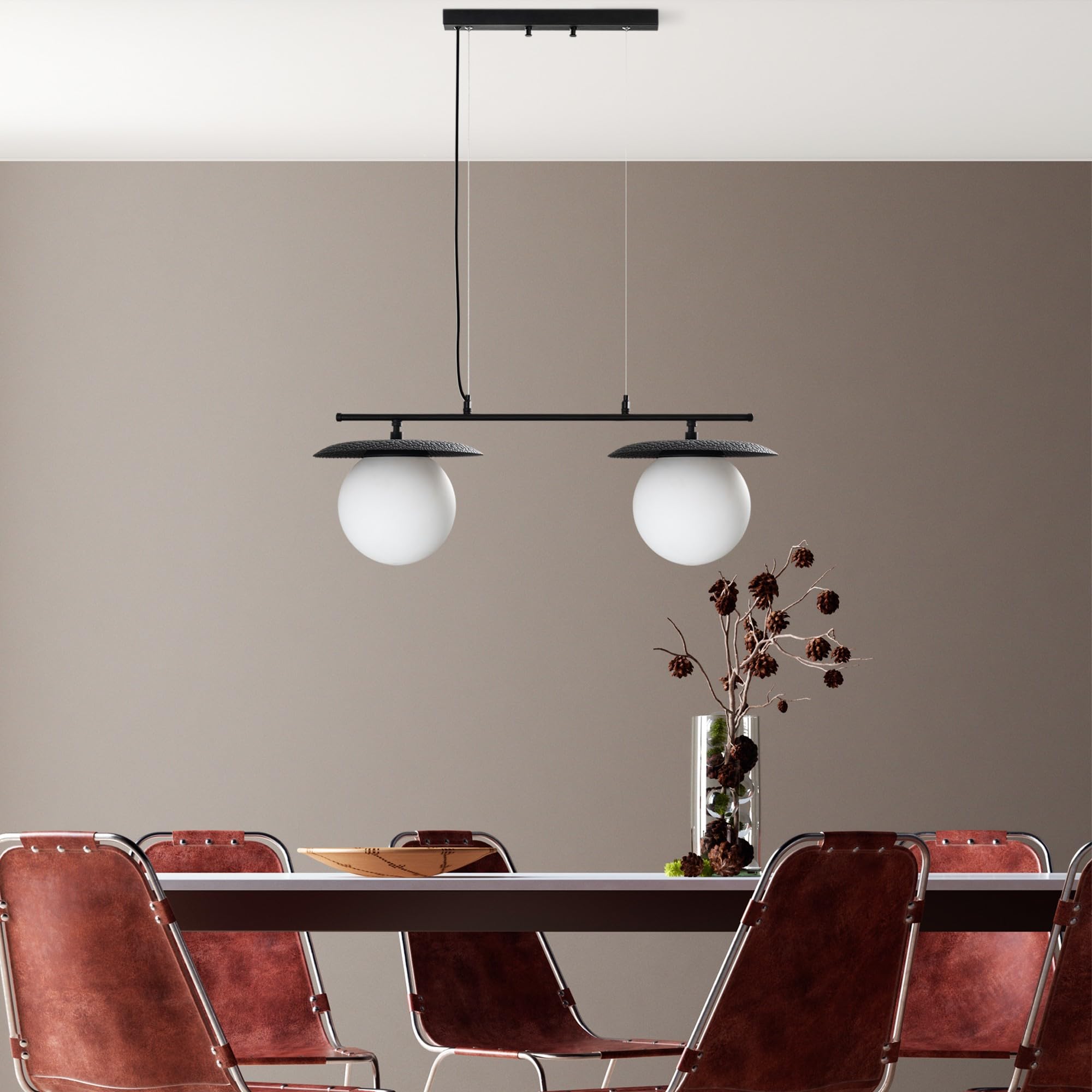 Lustre noir réglable Opviq avec 2 douilles E27 et globe en verre pour salon