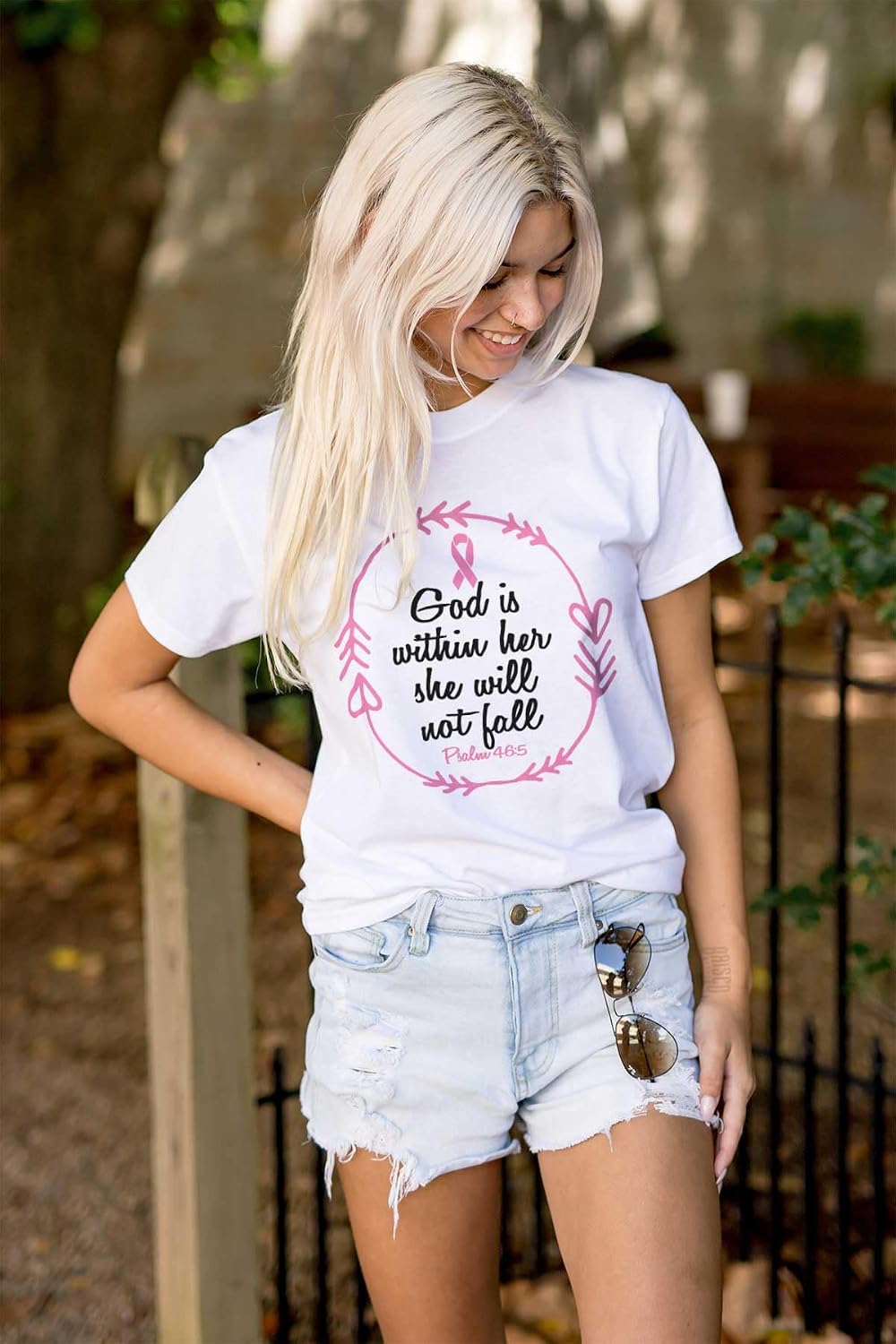 Breast Cancer Awareness Faith in God Womens Graphic T Shirt Tees