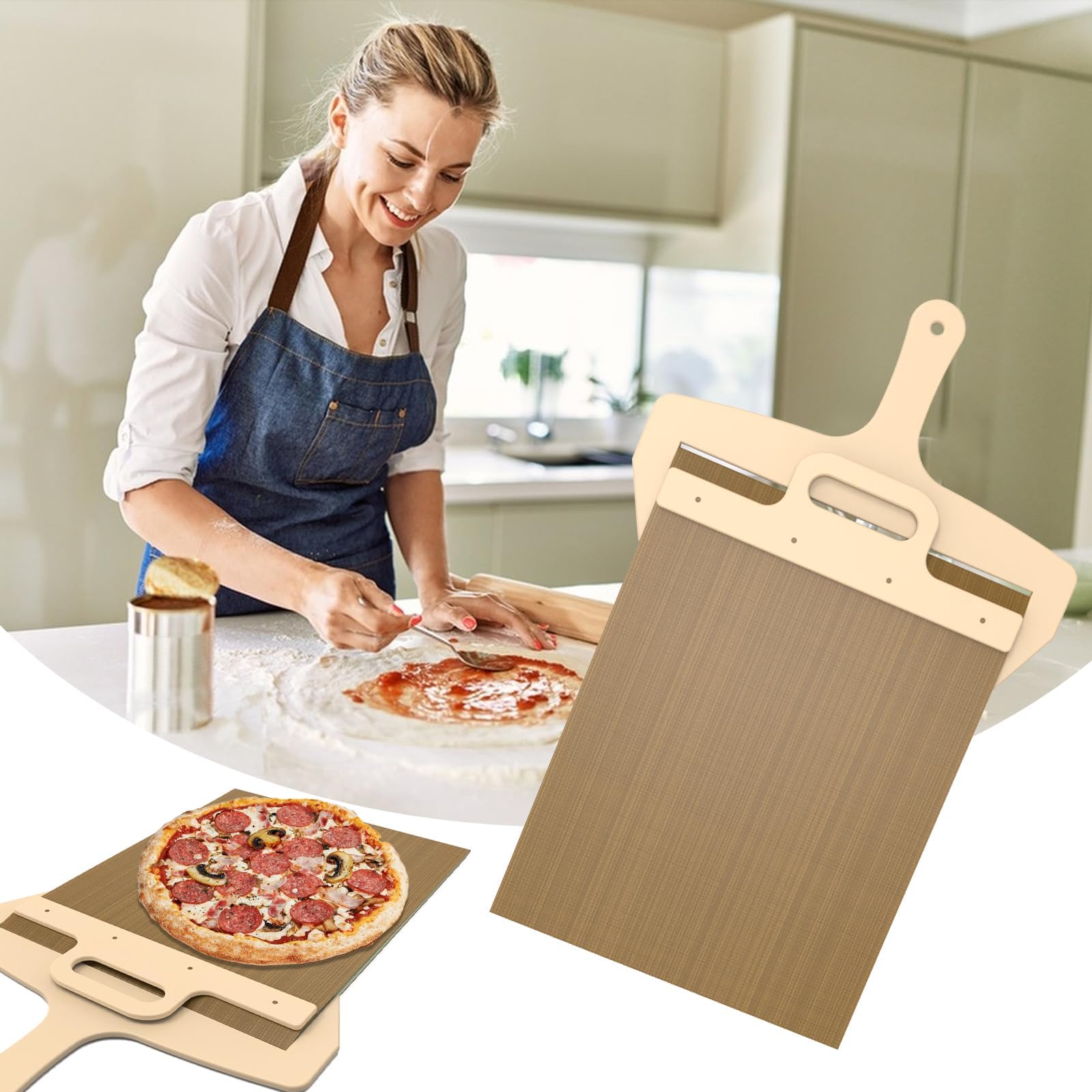 Ataoyus Pelle à pizza coulissante, pelle à pizza coulissante, pelle à pizza coulissante, pelle à pizza coulissante avec poignée antiadhésive, transfert parfait de la pizza