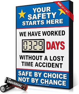 Digital Safety Scoreboard 20x28, Days Without Accident Sign, Safety Star | Battery LCD scoreboard, No power cord, Auto day counter, Tracks days since last accident, Workplace safety board