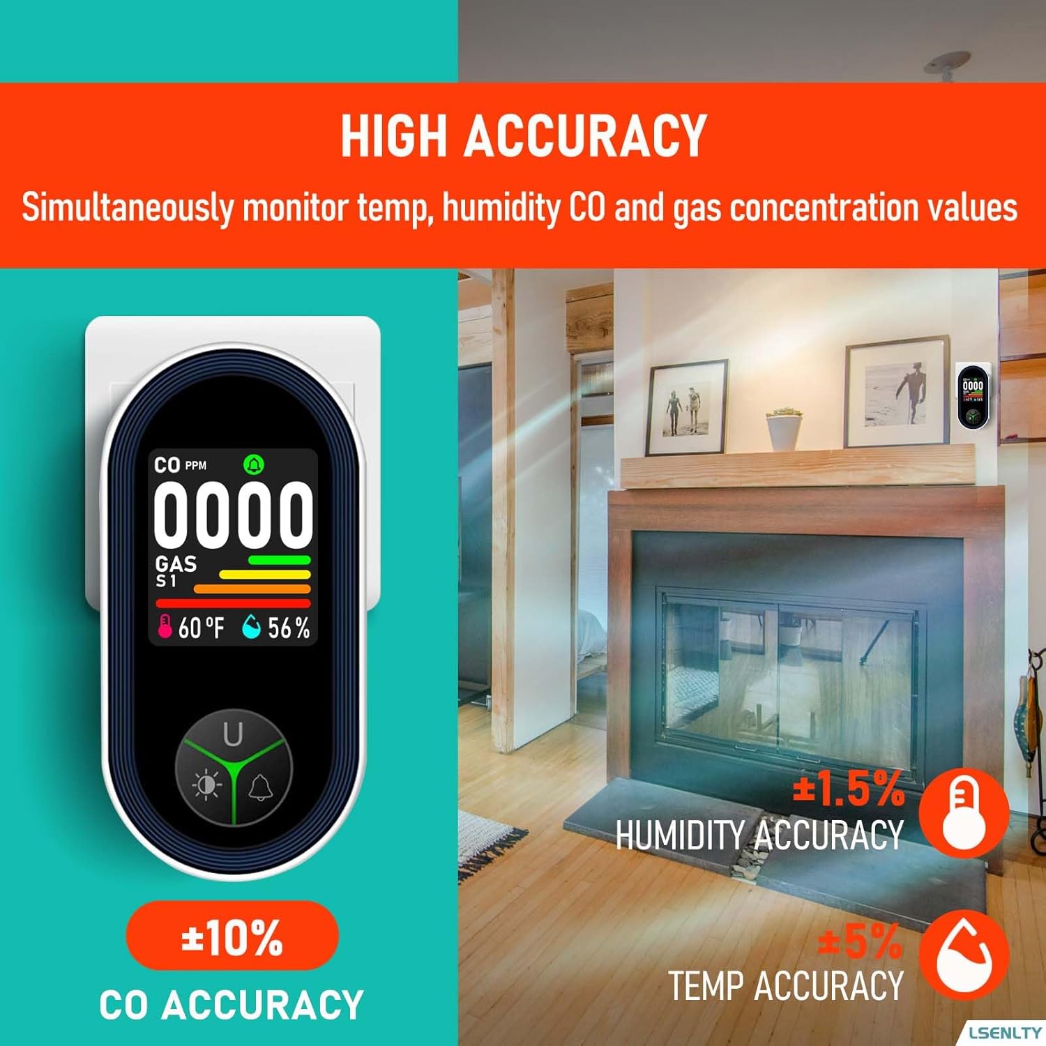 Combination Natural Gas Leak Detector and CO Detectors, 4-in-1 Plug-in Wall Design Carbon Monoxide & Gas Detector with HD Screen & Indicator Visual & Audible Sound for Home, Kitchen, 2 Pack