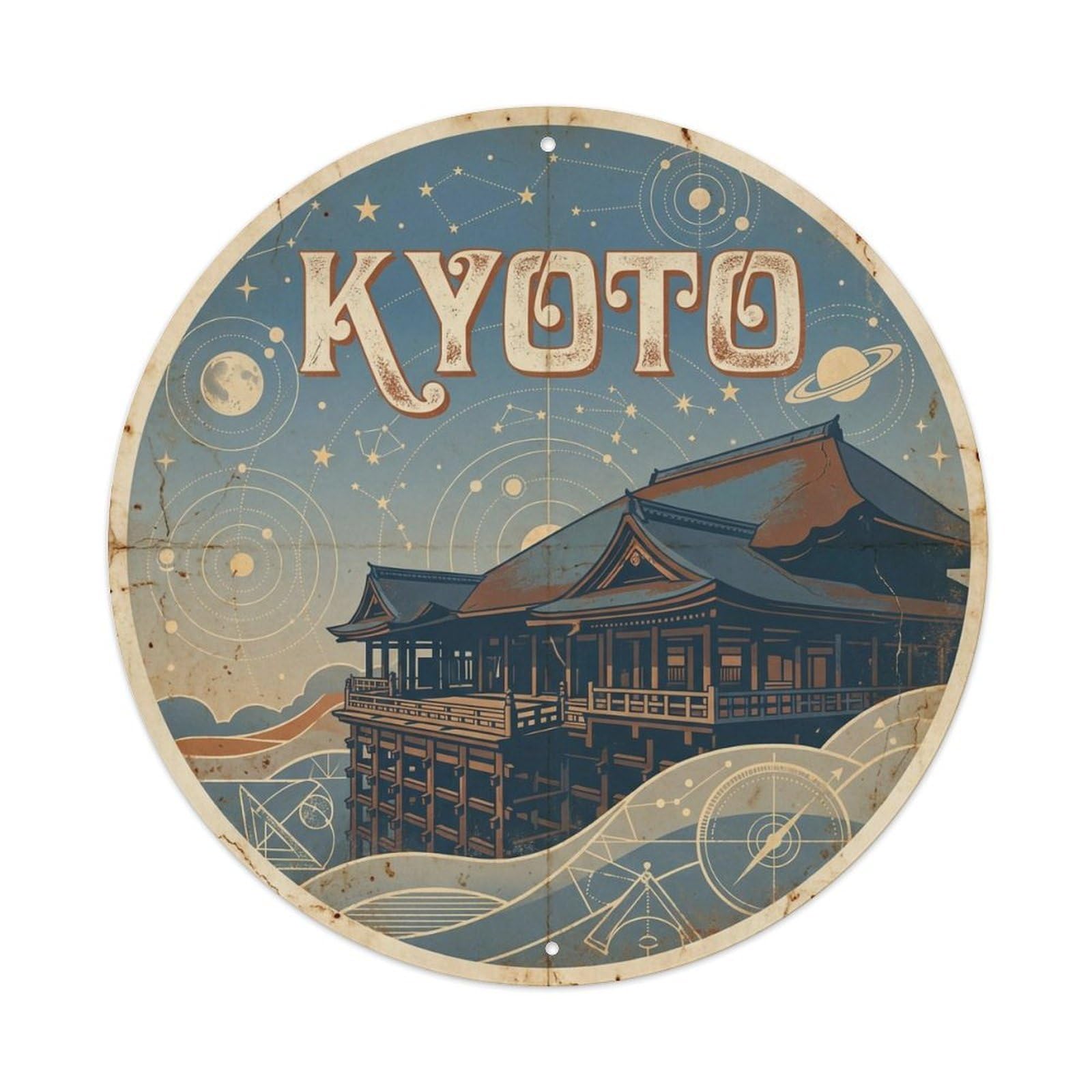 Vintage Travel Kyoto Japan Twilight Vintage Metal Tin Sign Plaque Wall Decor for Cafe, Club Bar, Office, Garden Metal Poster 8x8Inch