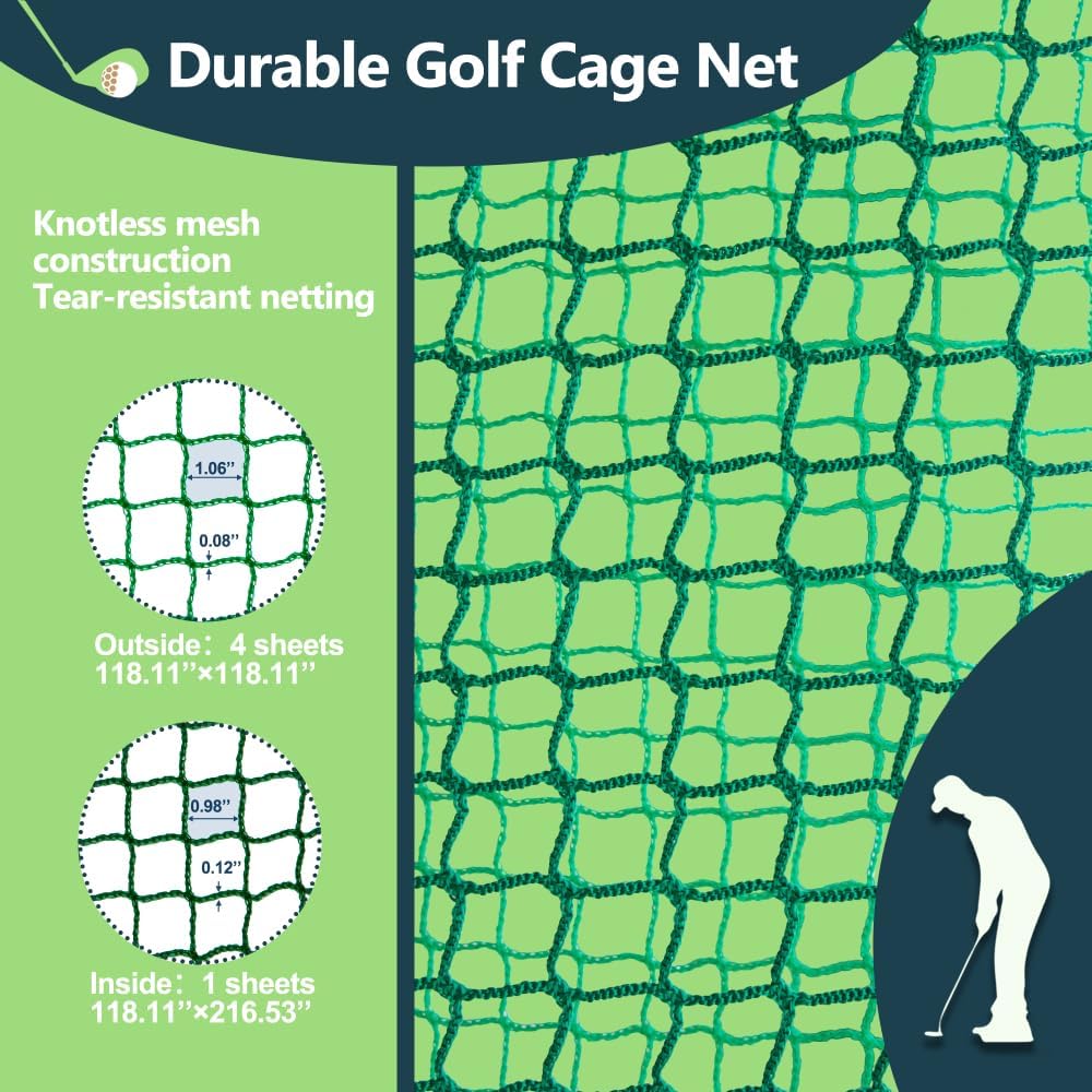 10x10x10FT Golf Practice Net Cage with Metal Frame - Durable Hitting Net for Indoor Outdoor Swing Training