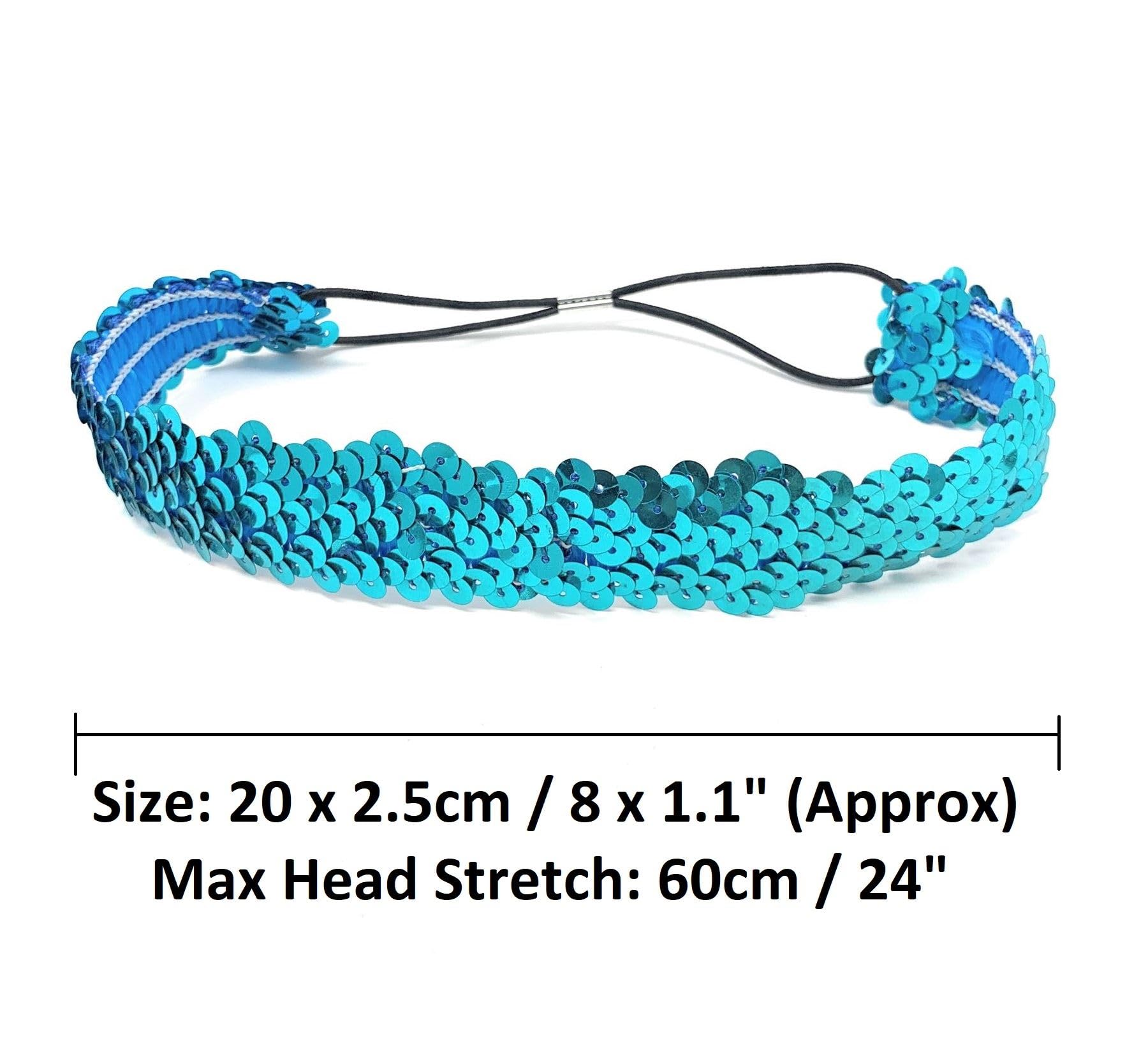 Turquoise Womens Sequin Polyester Fancy Dress Headband 38 x 3cm - Image 2