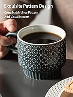Vista 5 de Gomakren Juego de Tazas de Café de 4 Piezas, Juego de Tazas de Café Apilables de 13 Onzas con Soporte, Taza de Café Navideña de Gres con Cuchara Gris