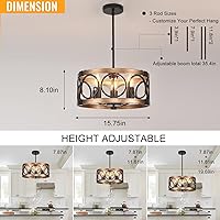 Vista 4 de Light Fixtures Ceiling Mount,3-Lights Semi Flush Mount Ceiling Light Fixture,15.7" Black Dining Room Chandelier Rustic Drum Chandelier Pendant Light
