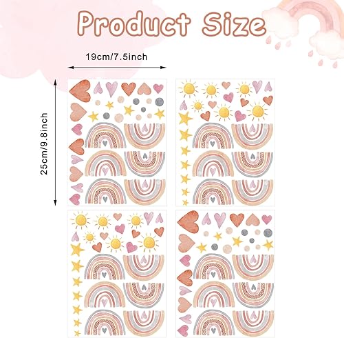 Miniatura 2 de Whaline Calcomanías bohemias para decoración de pared, diseño de arco iris, corazón, sol, estrella, calcomanías de mural para habitación pequeña,