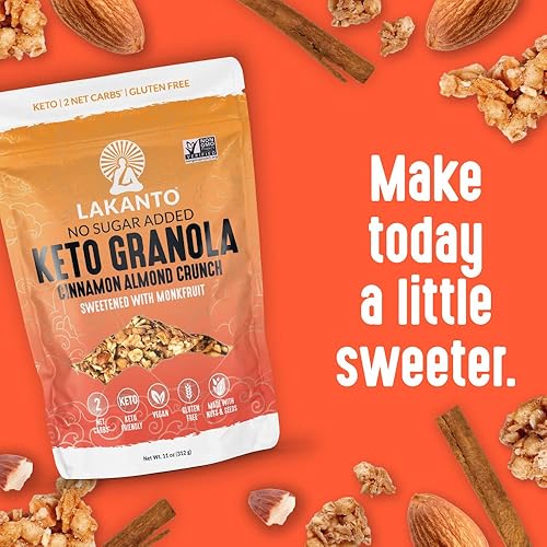 Miniatura 8 de Lakanto Granola crujiente de almendras y canela delicioso aperitivo cereales de desayuno rápido apto para ceto edulcorante de fruta de monje sin