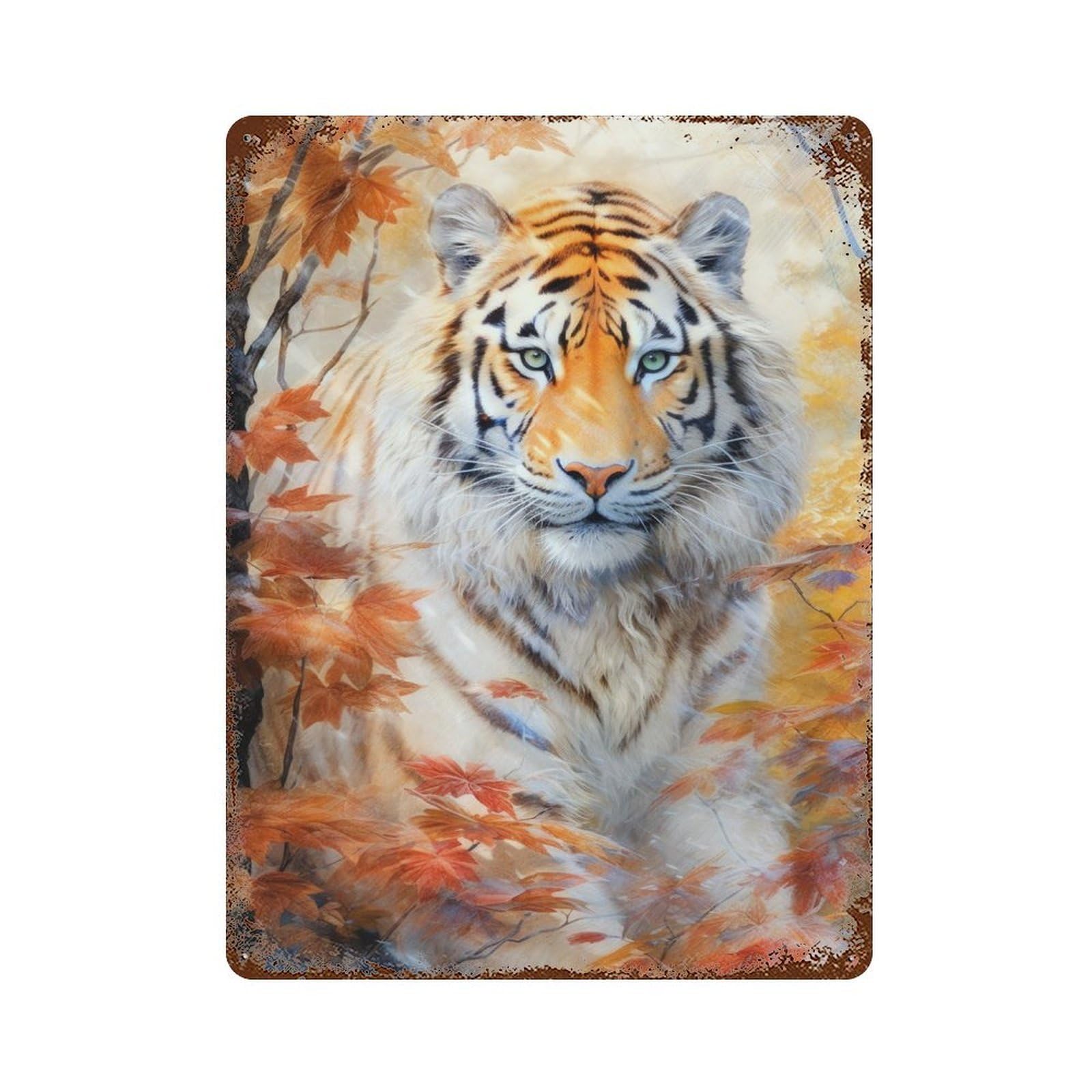 Tiger Animal Art Decorative Tin Sign 15.7"x11.8", Ideal for Basement, Hobby Room And Garage Decor