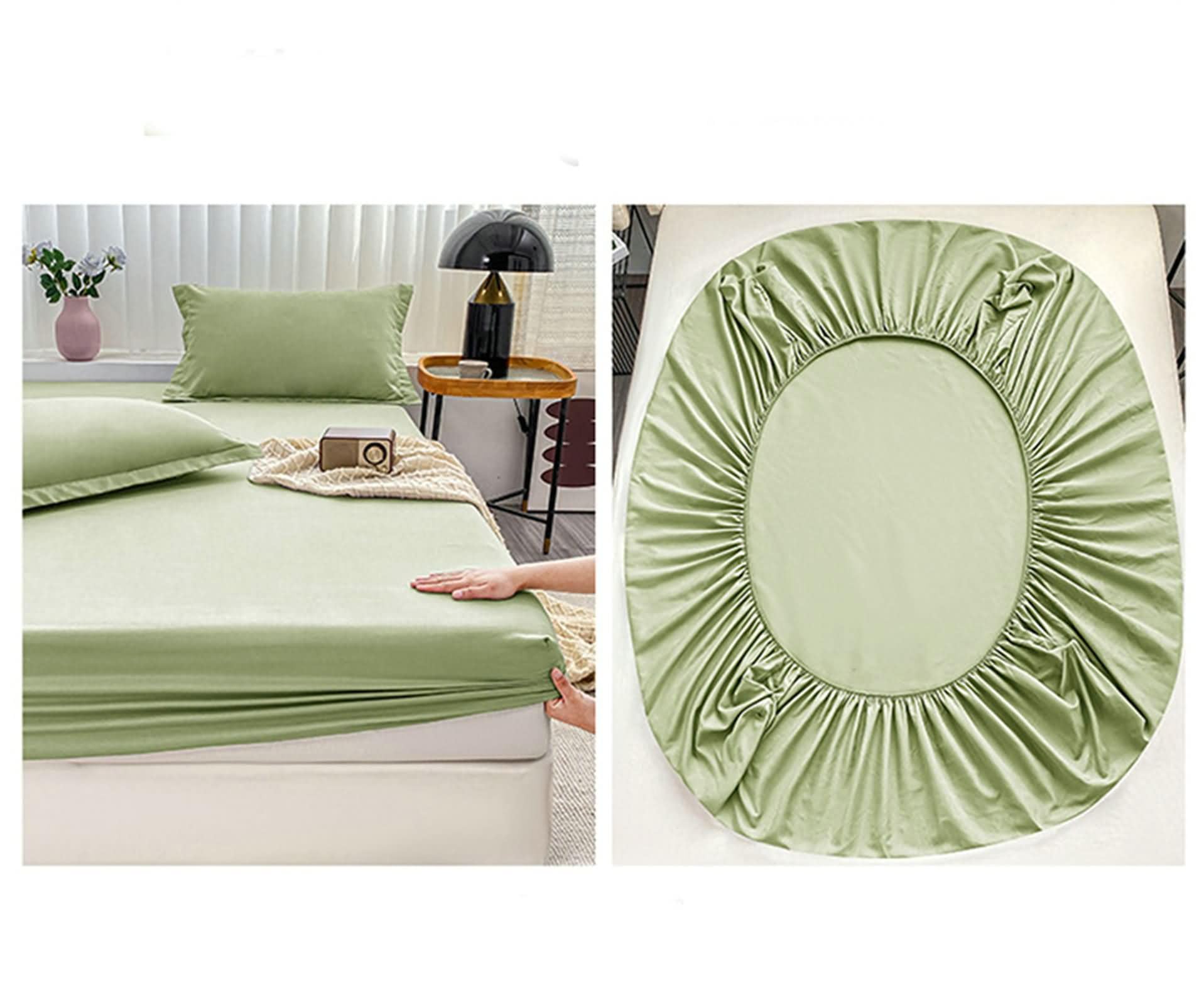 Drap Housse en Polyester Lit Double avec Elastique, Couleur Unie, 180 x 200 x 20 CM, Vert