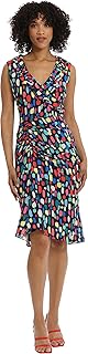 Maggy London Women's Sleeveless V-Neck Sheath with Ruffle and Shirring Details Event Occasion Shower Guest of