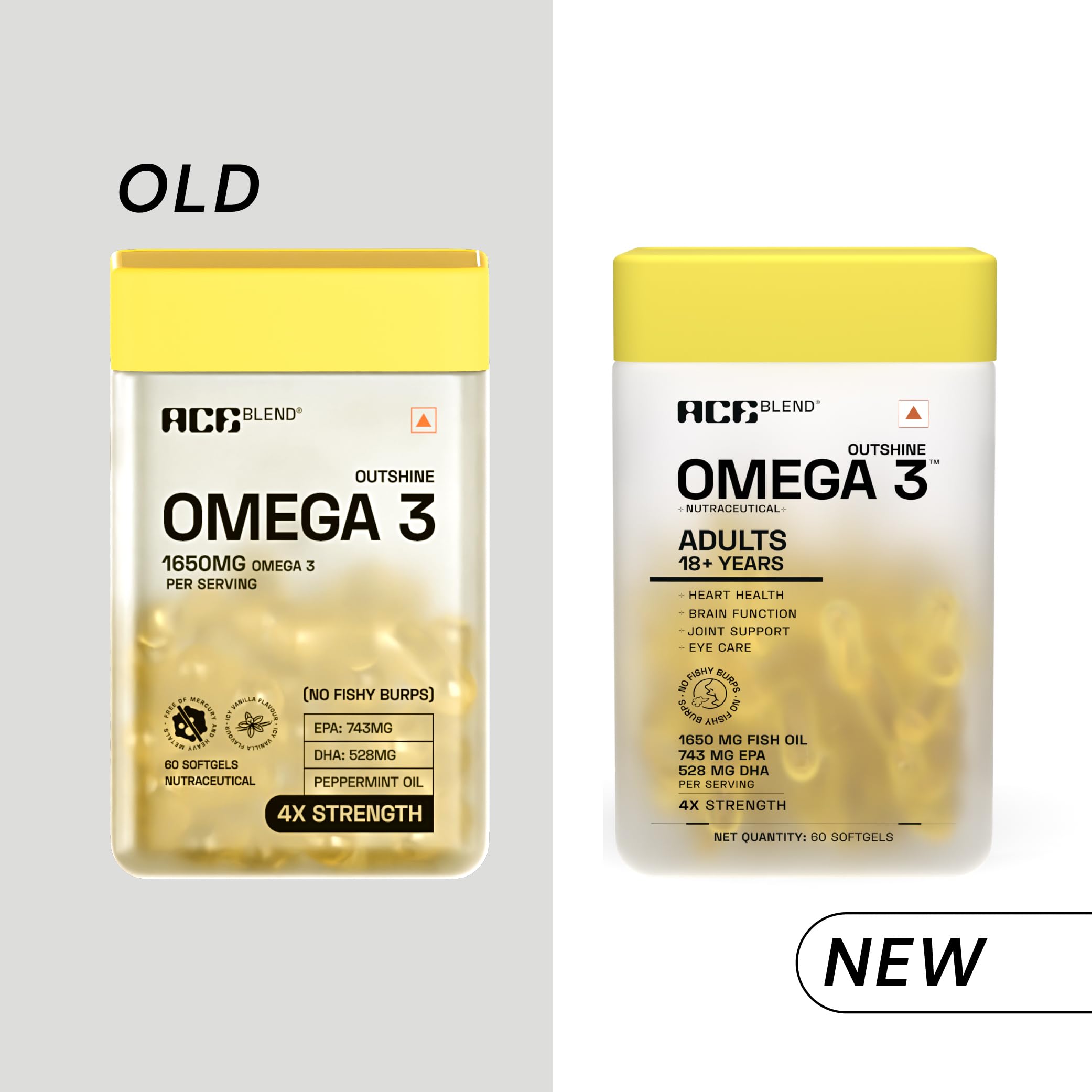 Ace Blend Outshine Omega 3 Fish Oil (60 Softgels) | 2 capsules for 4X Strength For Men & Women | No Fishy Burps | 1650 Mg with 743 EPA & 528 DHA | Supports Heart, Brain, Joints, Eye Health — Amazon image 6