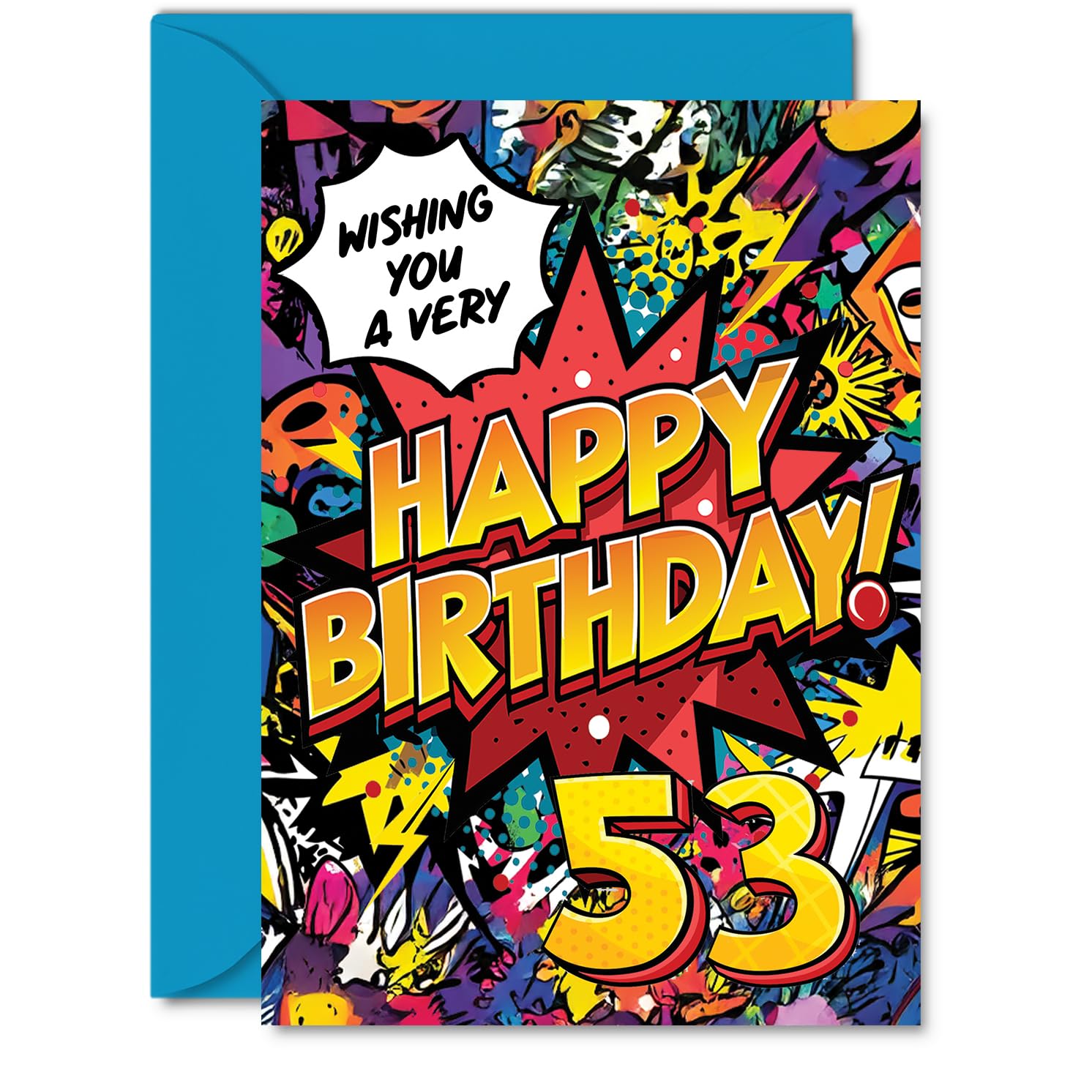 53rd Birthday Cards for Men Women - Comic Book Pow! - Happy Birthday Card for 53 Year Old Man Woman Colleague Dad Nan Nanny, A5 Bday Greeting Cards