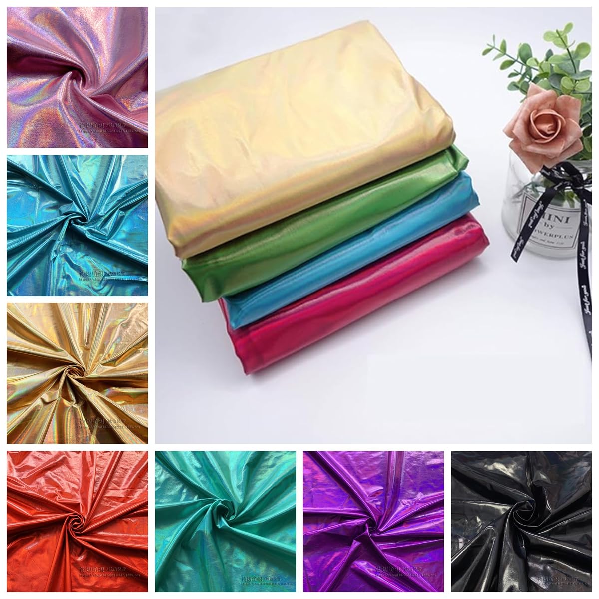 Tissu holographique arc-en-ciel au laser scintillant - Tissu élasthanne magique irisé - Dégradé de couleurs - Brillant - Tissu extensible pour fond DIY, couture, vêtements - Rose - 3 m