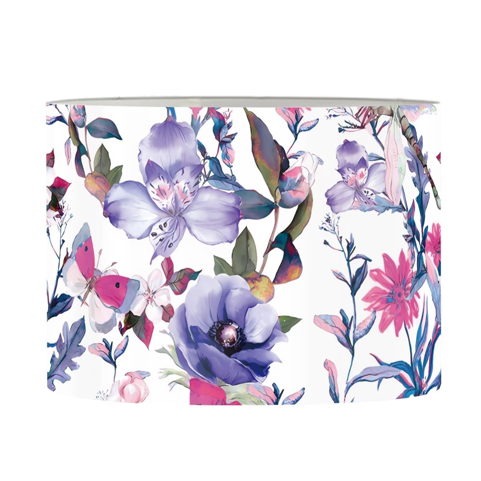 FKELYI Purple Flowers Lamp Shades Well Constructed Drum Lampshade Desk Lamp Table Lamp Shade Cover Replacement for Pendant Floor Light L — image 1