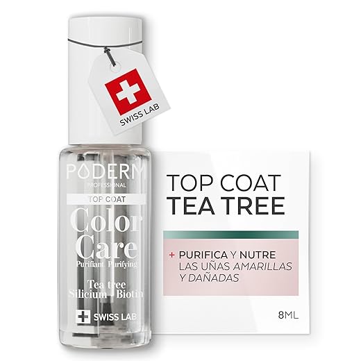 PODERM – TOP COAT Brillante y protector – con ÁRBOL DE TÉ – Garantiza una larga duración de los colores - Prevención y tratamiento de las uñas amarillas/dañadas – Ingredientes naturales – Swiss LAB