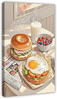 A Hearty Breakfast Oil Painting Poster, Suitable for Kitchen And Restaurant Wall Decoration Poster Prints Office Bathroom Room Decor Wall Art Aesthetic Canvas Paintings Frame-style20x30inch(50x75cm)
