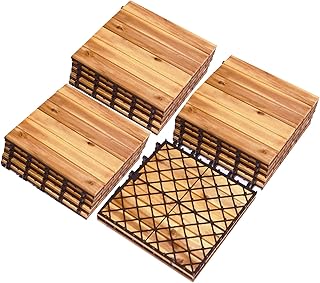 Giantex 20 PCS Interlocking Patio Deck Tiles, 12 x 12in Acacia Hardwood Outdoor Flooring Tiles, 20 sq.ft Wood Composite Deck Flooring Pavers for Outdoor Indoor, Tools Free Assembly, Stripe Pattern