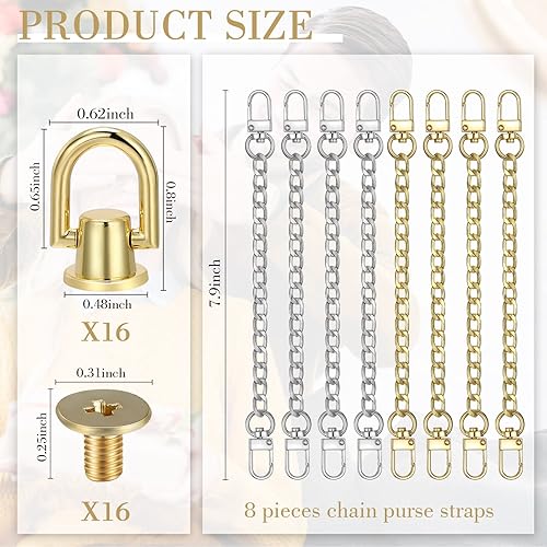 Miniatura 10 de 24 piezas de correa de cadena para bolso, remaches, anillo D, extensor de correa plana de repuesto, kit de conversión cruzada, botones de cabeza de