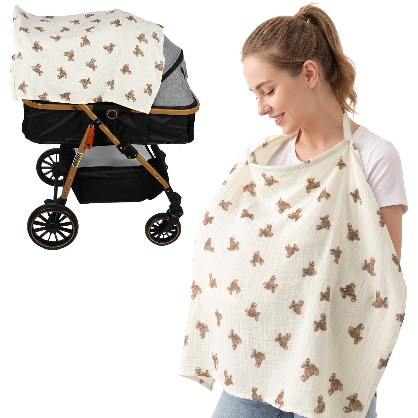 AOOWU Muslin Nursing Cover for Baby Breastfeeding, Breastfeeding Cover