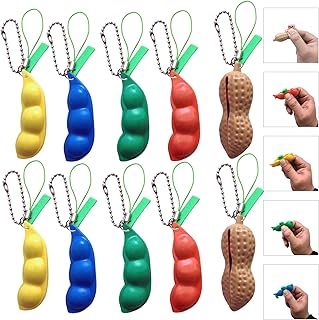 10 Pack Edamame Keychain Fidget Toys,Squeeze&Beans,Peanuts Keychain Sensory Toys Set,Cute Facial Expressions Edamame Keychain Pea Pod Soybean Stress Relieving for Children and Adult