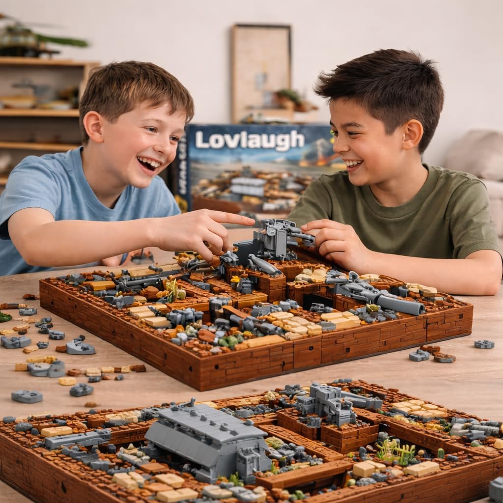 WW2 Military Trench Fortress Building Set（1350 pcs）Military Bunker Model Kit with Medical Room, Armory, Anti-Aircraft Gun&Ground Fortress for Adults&Kids, STEM Creative Play, Combat Display Collection