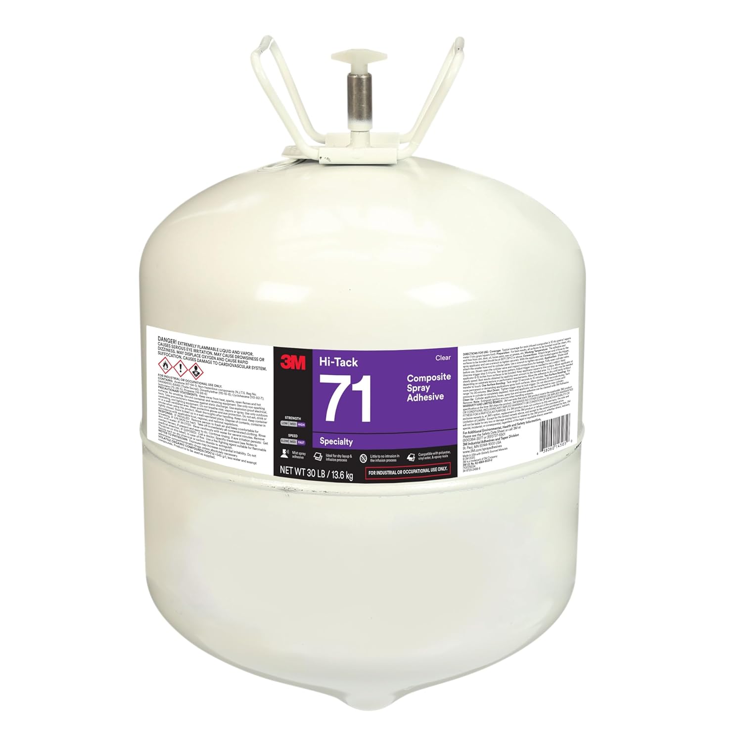 3M Hi-Tack Composite Spray Adhesive 71, Clear, Large Cylinder (Net Wt 30.0 lb), 1 Each/Case