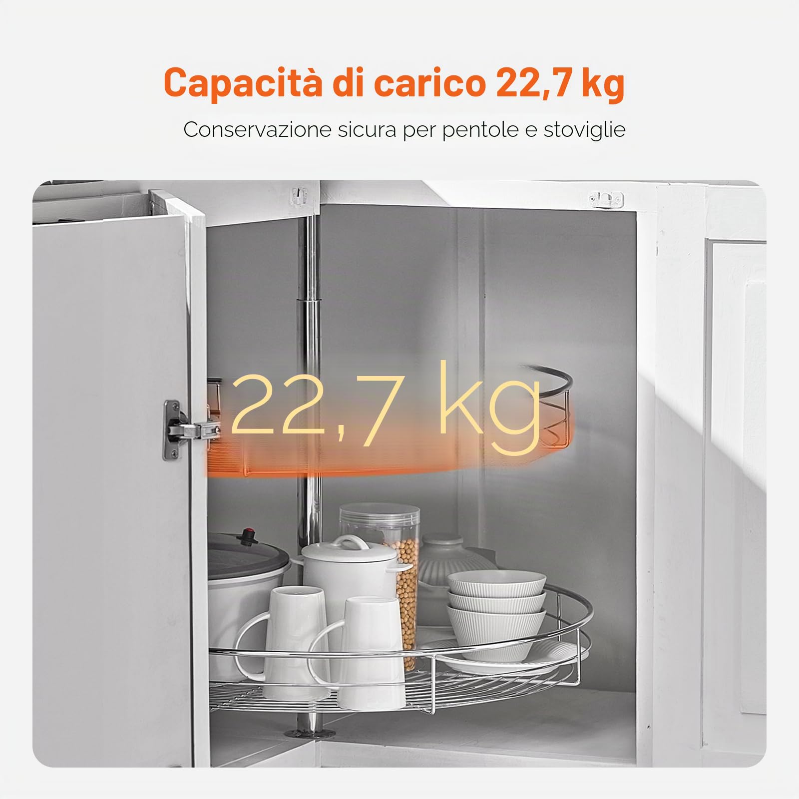 VEVOR Organizer Angolare Cromato 710 mm Forma di Rene, Sngolo Cieco Girevole 360° per Mobiletto Cucina, Ripiano Stoccaggio Regolabile Altezza 2 Livelli, Ripiano in Acciaio Carbonio per Angolo Mobile