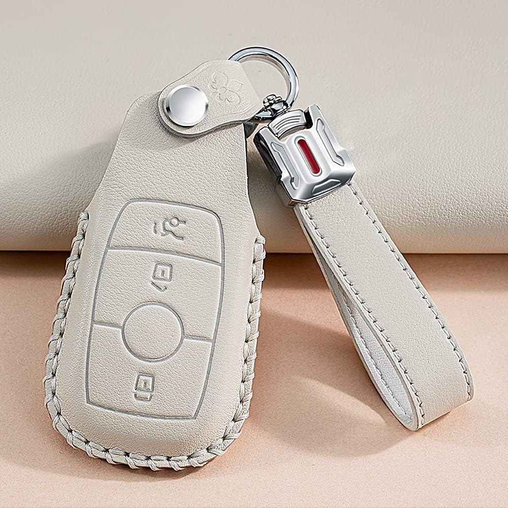 ontto Lederen hoes voor autosleutel geschikt voor Mercedes E-klasse E200 E300 E200L E300L E320L AMG CLA GLA CLK GLC sleuteletui accessoires sleutel case sleutelhanger sleutelbox 3 toetsen zwart D