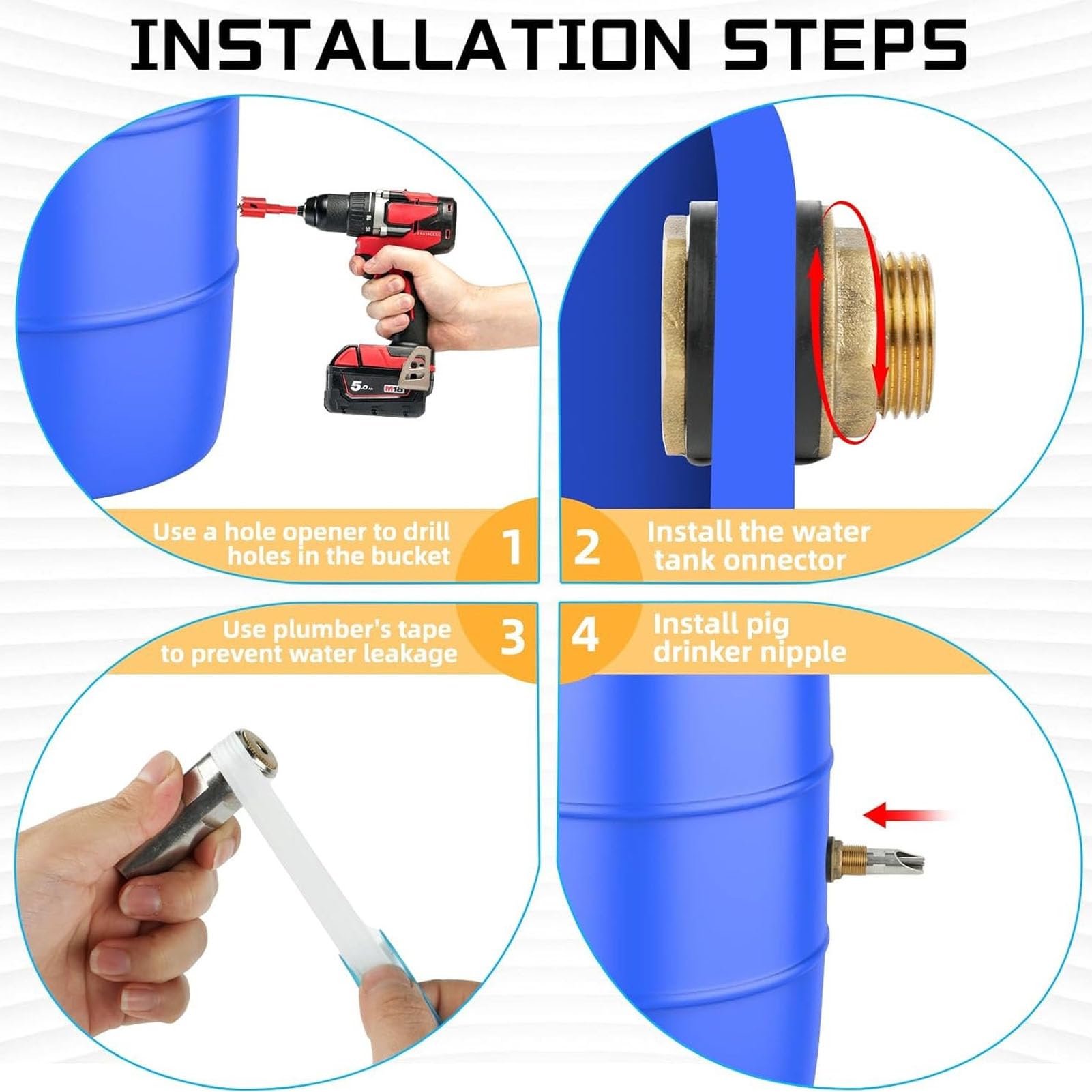 Bebedero para Pezones para Cerdos, Hidratación Automática de Acero Inoxidable, con Conectores de Latón, 5 Uds., para Cerdos, Cabras, Caballos y Ganado