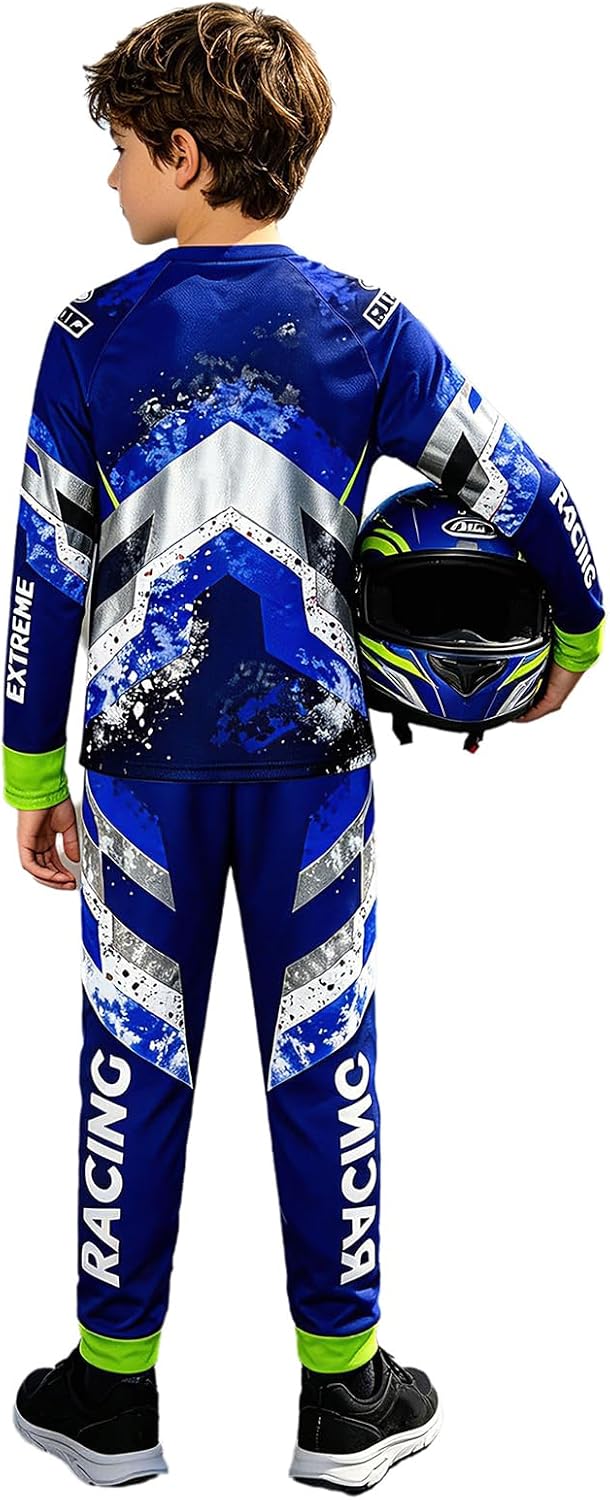 Boys Racing Suit Youth Dirt Bike Gear Breathable Lightweight Motocross Jersey and Pants for Cycling