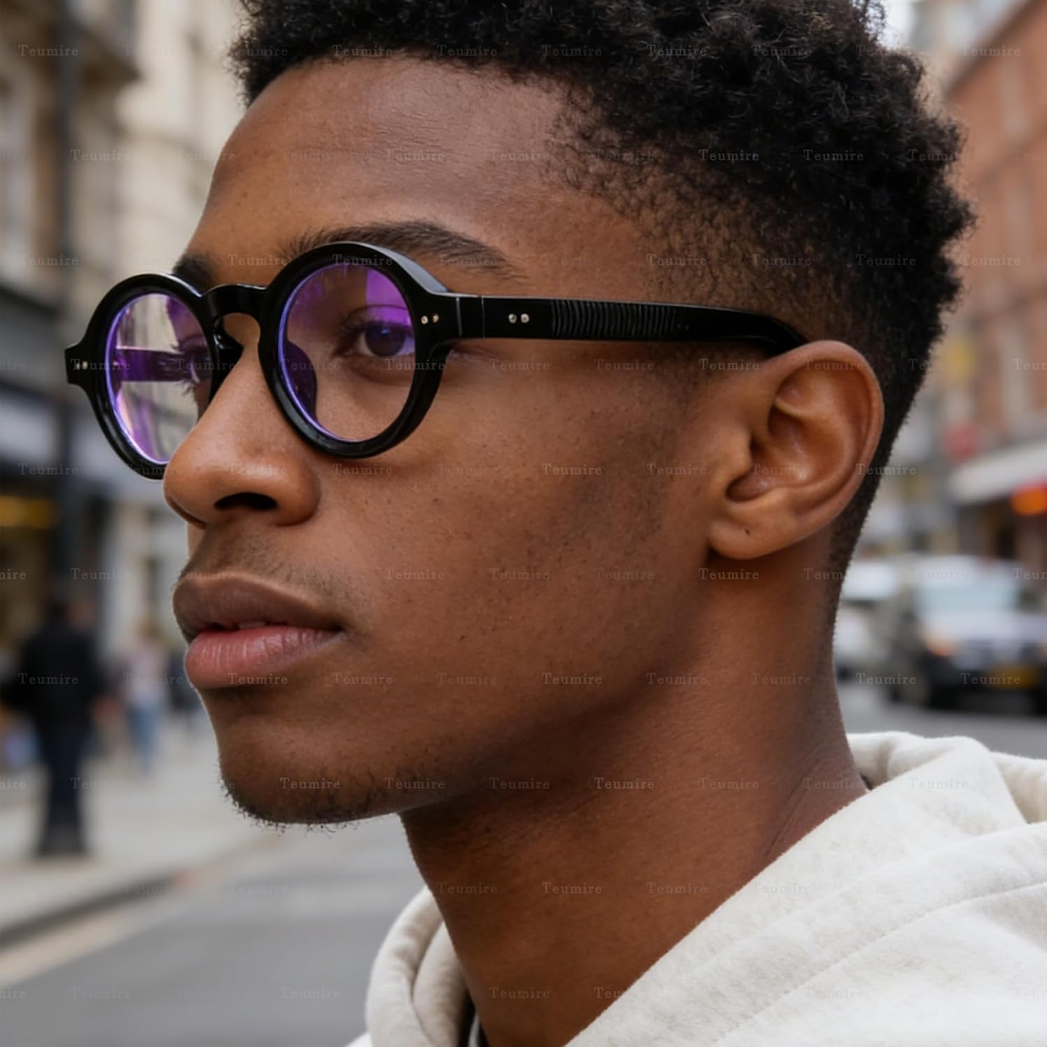 Round Black Glasses for Men Women Thick Circle Blue Light Glasses Hippie Costume Eyewear