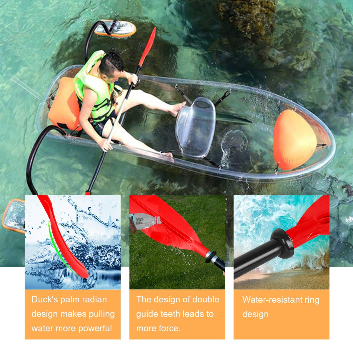 Pagaia Doppia per Kayak 222cm, Pagaia Canoa Regolabile Alluminio per Canoa Kayak SUP Barche Gommone, Pagaia Kayak Smontabile